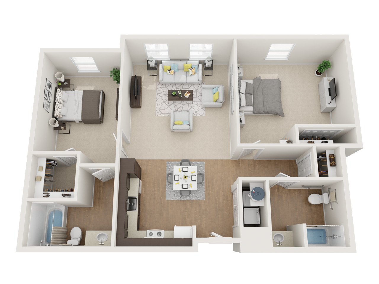Floor plan for 2 beds, 2 baths, 1056 sqft